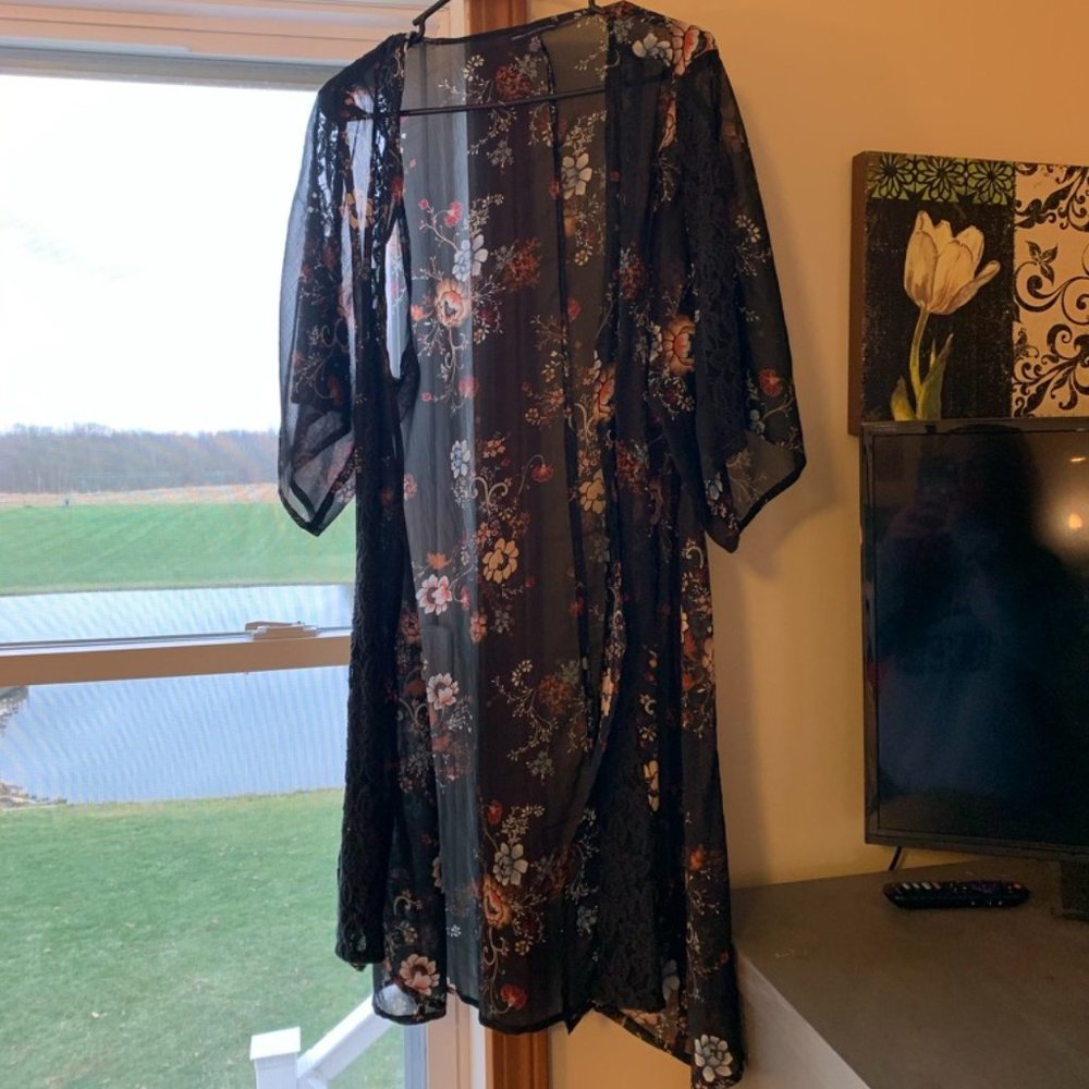 Black floral cover up/full length shawl